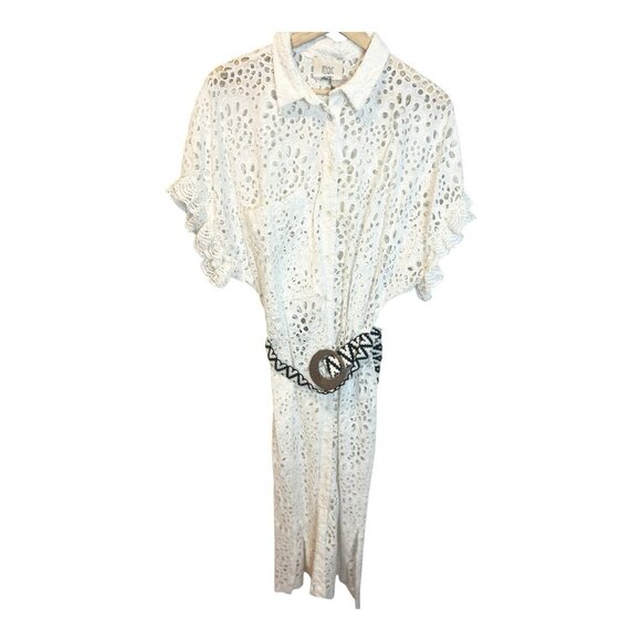 DX Collection Eyelet V-Neck Pullover Dress Size Large Made In Italy White Latte - Picture 3 of 13